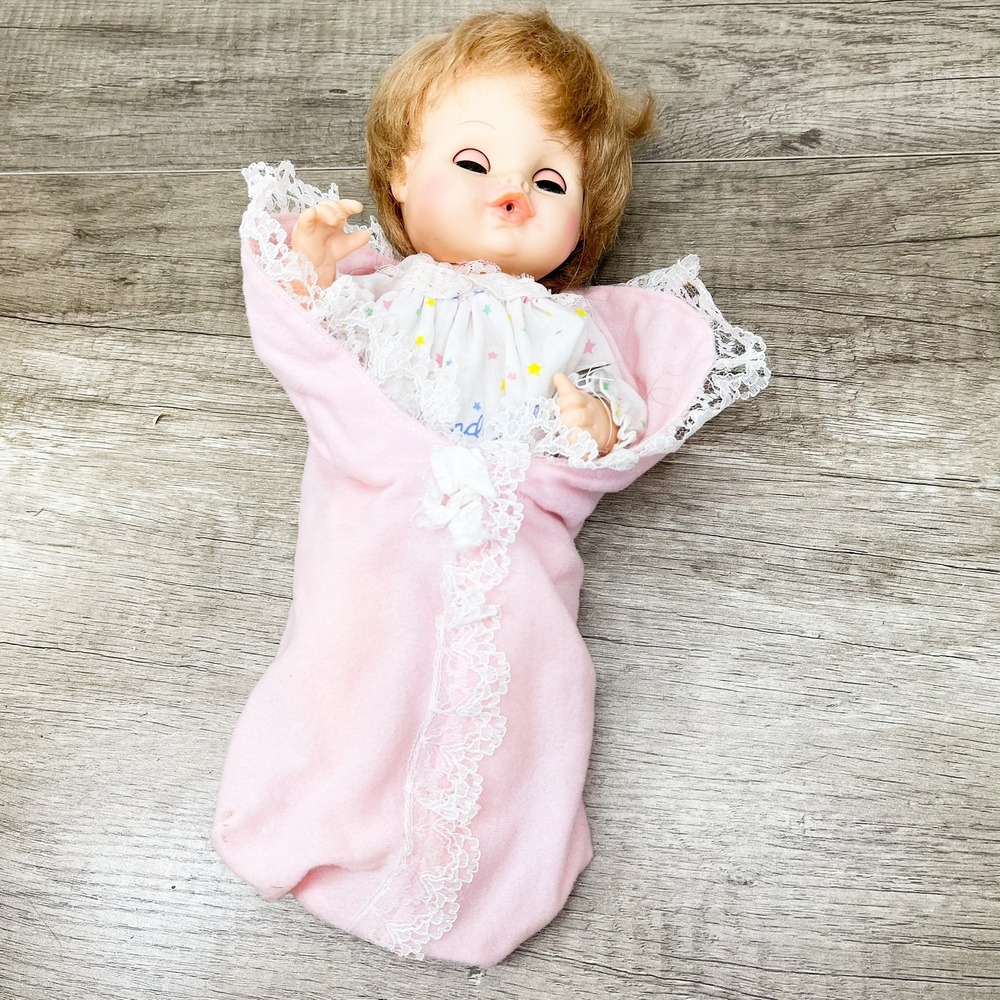 Vintage 1972 Horsman Baby Doll Pull String Pink Bunting Sleepy Eyes 12 Inch
